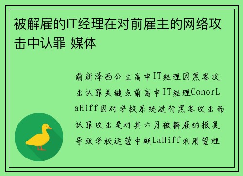 被解雇的IT经理在对前雇主的网络攻击中认罪 媒体