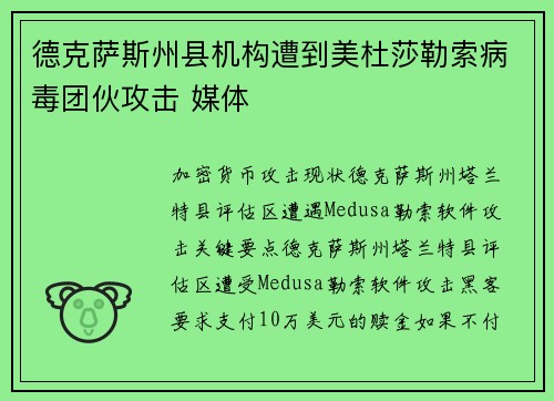 德克萨斯州县机构遭到美杜莎勒索病毒团伙攻击 媒体