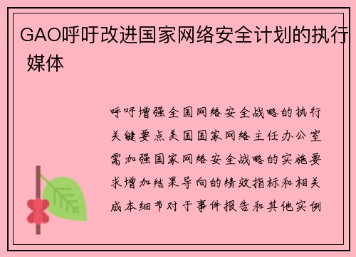 GAO呼吁改进国家网络安全计划的执行 媒体