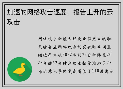 加速的网络攻击速度，报告上升的云攻击 